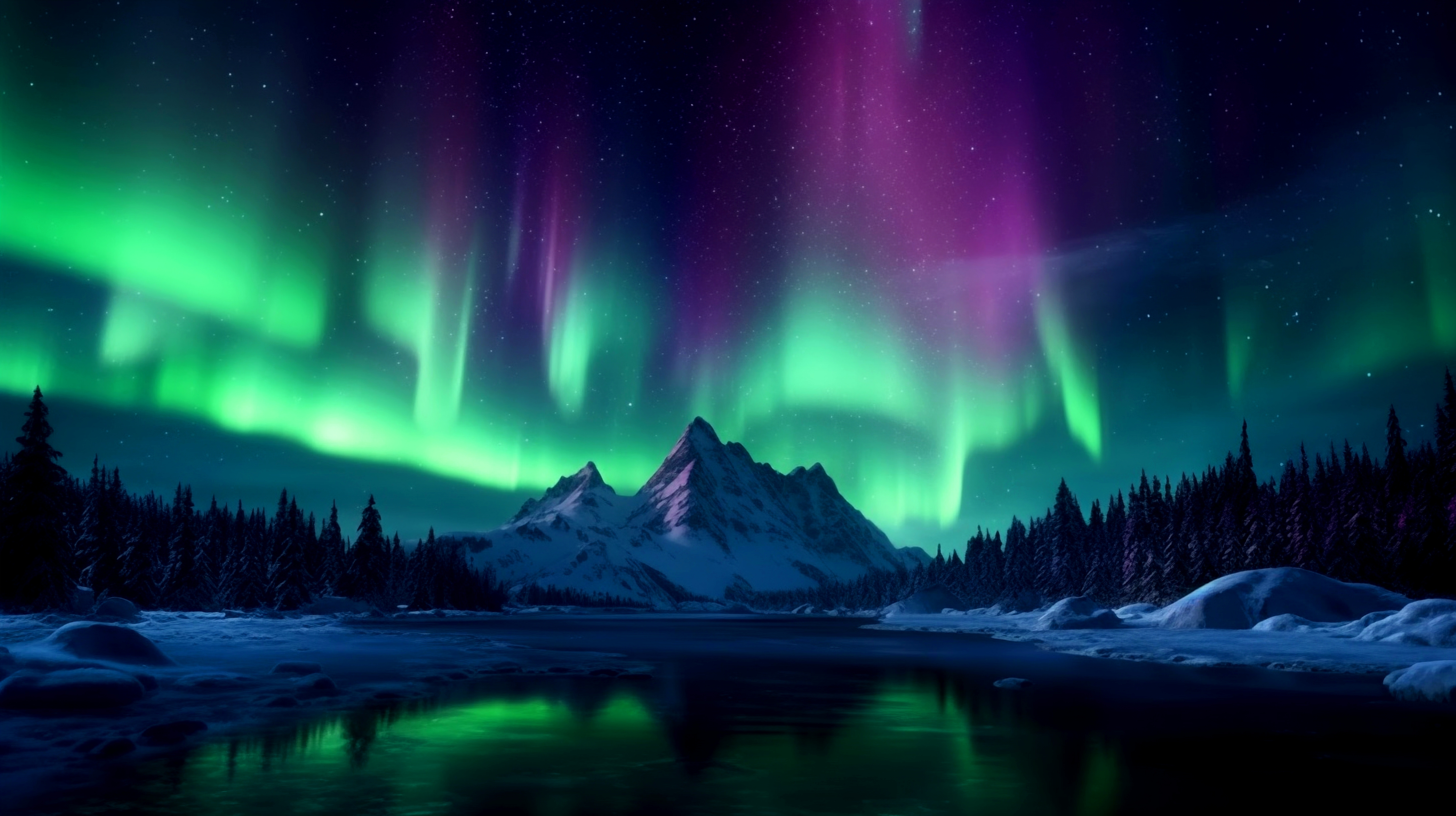 Aurora over mountains at night